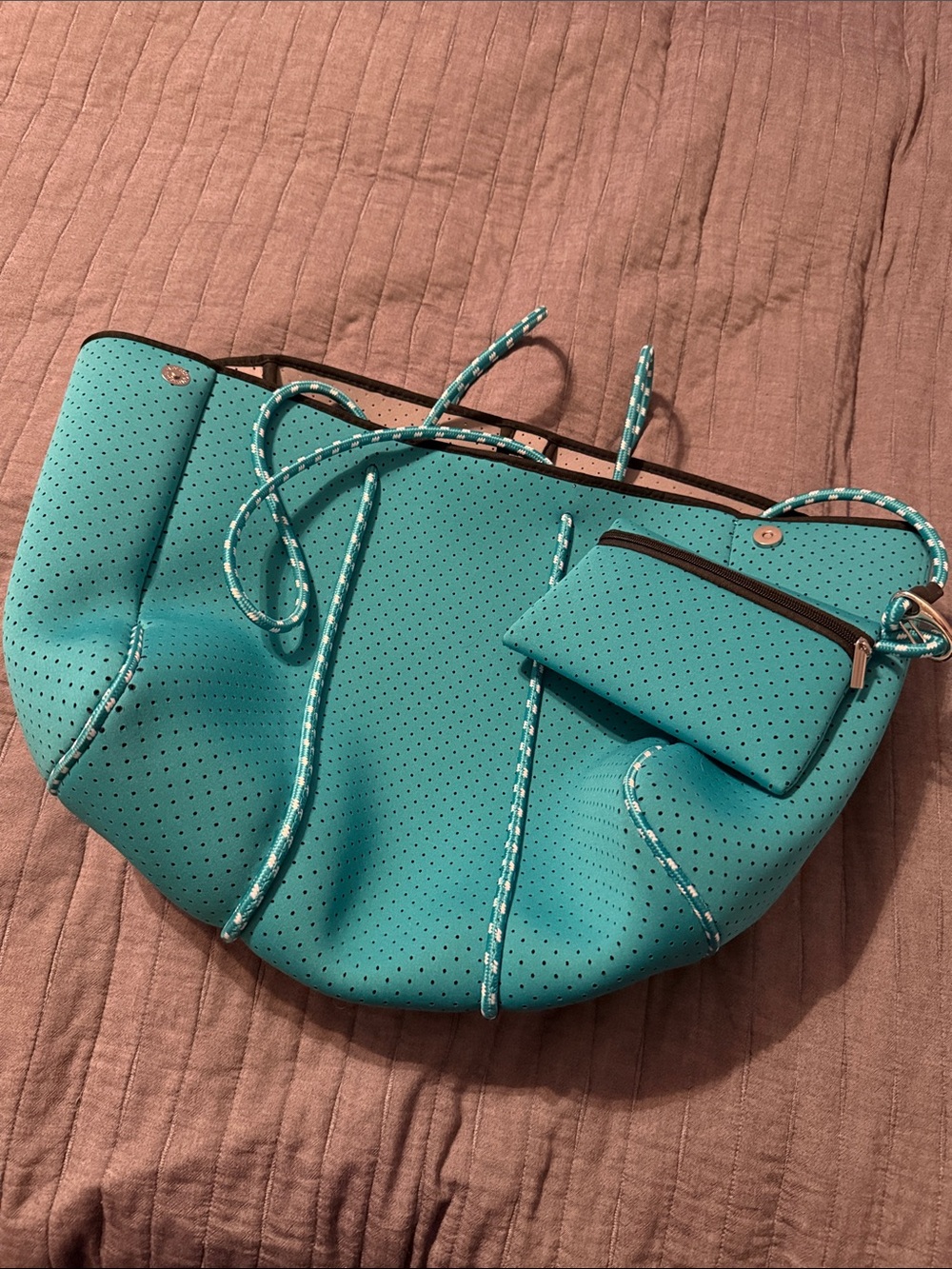 Turquoise Pop Ups Brand Neoprene Tote Bag with Pouch